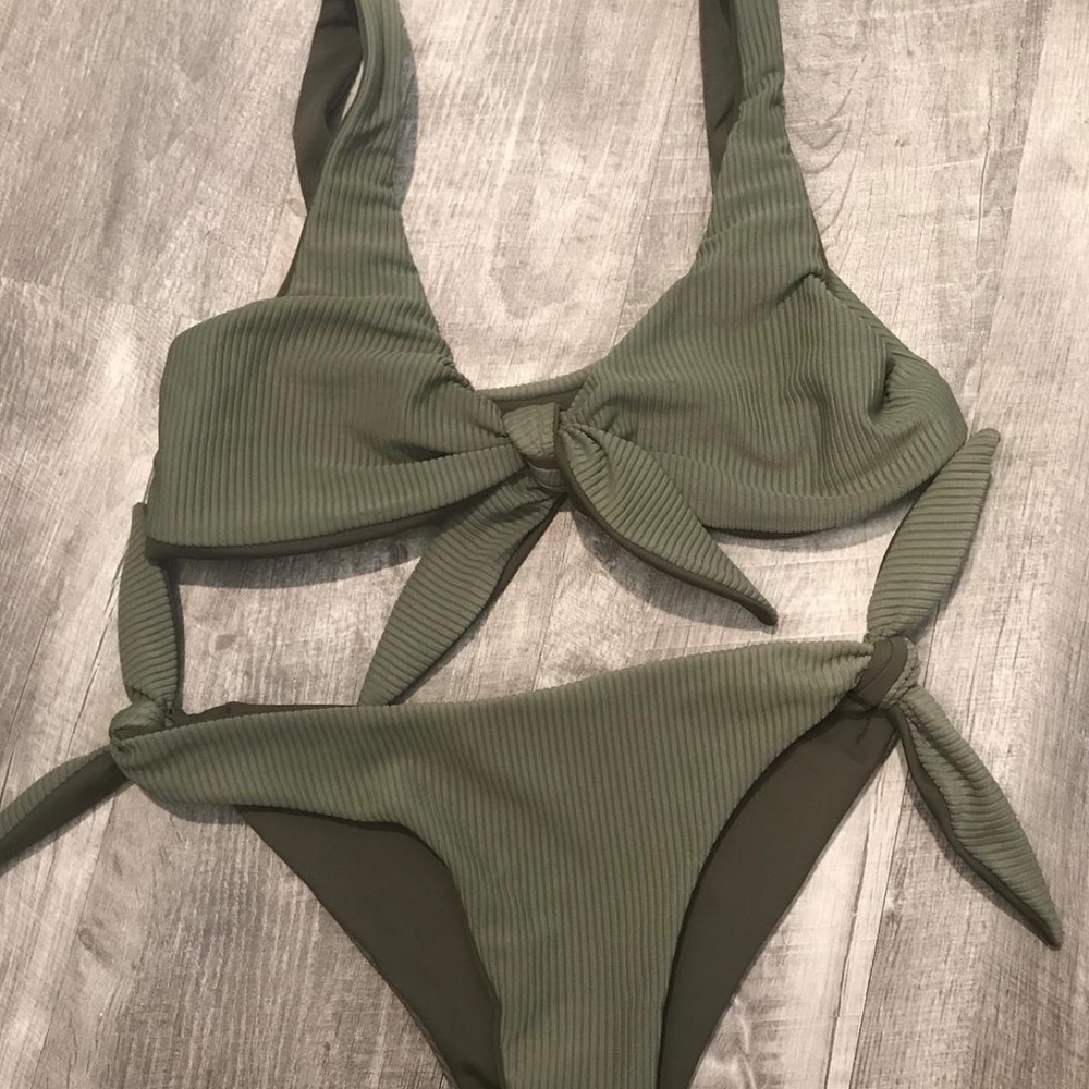 White Water Swim Waikiki Olive Corduroy Bikini bottoms